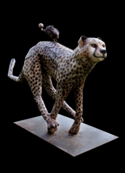 Guépard, hérisson, escargot. Fer et bois (thuya). Symposium de sculpture d'Oudon (Loire Atlantique) ©Thierry Chollat