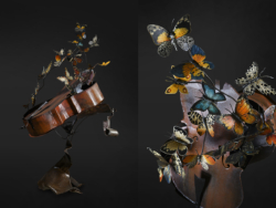 Éphémères Éphémères - Violoncelle et papillons - Métal - Sculpture instruments musique Thierry Chollat - Photo Anthony Cottarel
