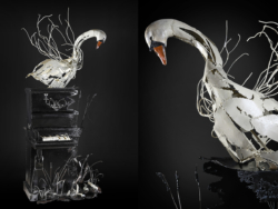 Estor Memor Estor Memor - Sculpture cygne piano - Fer bois chêne - Thierry Chollat - Photo Anthony Cottarel