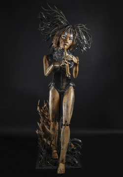 Les Sentiers Prosodiques Les Sentiers Prosodiques - Fer et bois noyer buis tilleuil - L83 x l81 x H201cm - sculpture instrument Thierry Chollat photo Anthony Cottarel