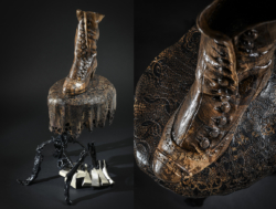 Unisson Unisson - Tabouret de piano fer et bois de noyer - L 38 cm x l 45 cm x H 85 cm - Sculpture Thierry Chollat - Photos Anthony Cottarel