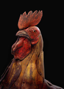 Coq Fer et bois (séquoia) - Echelle 1- Conçu pour résister en extérieur ©Thierry Chollat